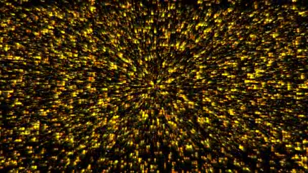 Abstrakte Dimension gelbe Leuchtpartikel weiße Sterne Muster Wellenform Oszillation schnelle Bewegung, Visualisierung Wellen-Technologie digitale Oberfläche — Stockvideo