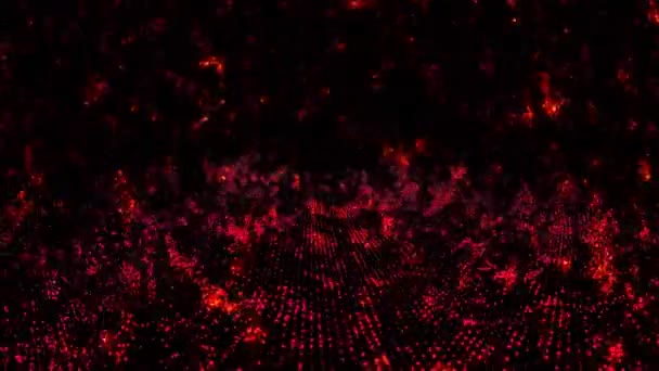 要旨暗赤色溶岩炎と暗煙100万粒子パターン波形振動高速移動可視化波技術デジタル表面 — ストック動画