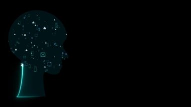 Fütürist dijital kafa ve bulutlar Wi-TV 'ye, akıllı telefonlara, beyindeki ikona ve güç teknolojisine ve 1.