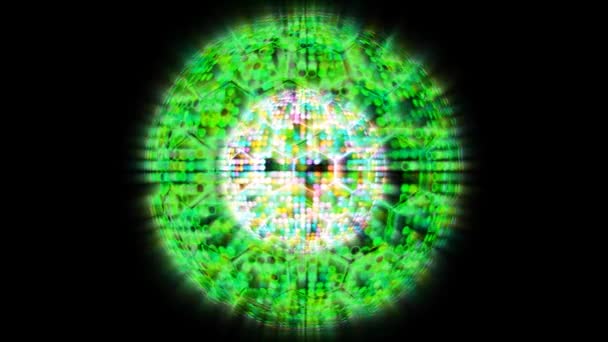 Kvantové futuristické počítače zelená animace abstraktní světlo koule koule a světlo barevné vizualizace technologie digitální povrch pozadí — Stock video