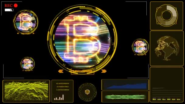 Monitor digital graph bar radar terdeteksi untuk mengukur energi dari penambang bitcoin untuk menganalisis pengolahan — Stok Video