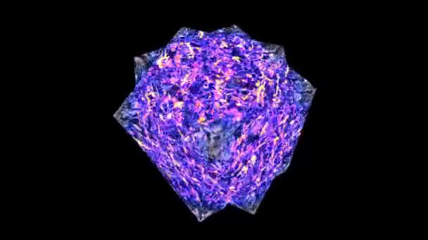 キューブミステリー抽象的な輝き液体エネルギーフルパワー紫とダークライン表面 — ストック動画