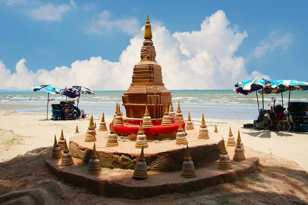 Sand Pagoda Songkran Festival Represents Order Take Sand Scraps Attached — Stock Photo, Image