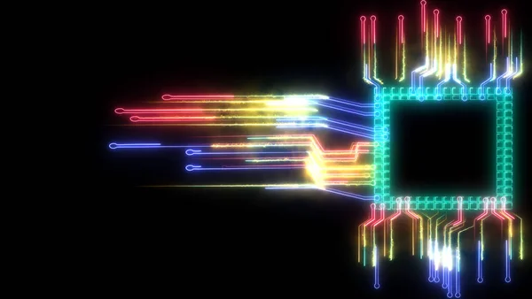 Futuristico Astratto Arcobaleno Digitale Intelligente Torto Luce Alta Velocità Chip — Foto Stock