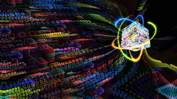 Kvantové Světle Modré Jádro Futuristické Počítačové Animace Abstraktní Pozadí Nekonečnem — Stock fotografie
