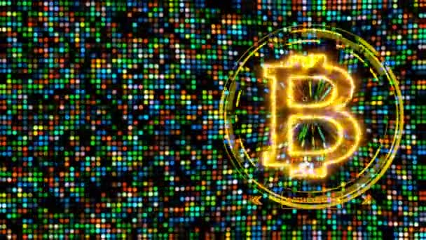 Bitcoin criptovaluta importazione big data animazione astratto arcobaleno spot luce sfondo — Video Stock