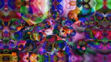 Yansıma koyu soyut boyut gökkuşağı baloncukları ile siyah ekranda dans eden kalpler beyaz yıldız temalı sevgililer günü ve aşk hareketi