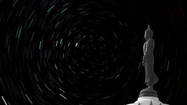 Estrella sendero en el cielo de nuevo Buda buscando estilo de siete días — Vídeo de stock