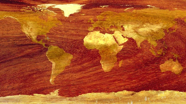 Wold Map Made Red Hard Wood Texture Surface Background — Photo