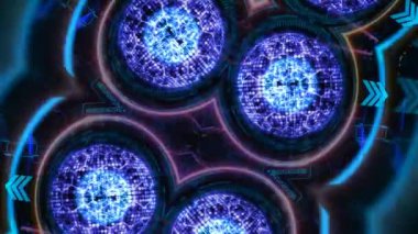 yansıma çekirdek milyon spot ışığı ve altıgen tel kuantum fütüristik bilgisayar teknolojisi dijital matris şablonu ve lazer