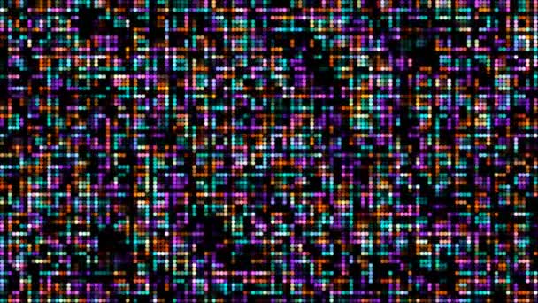 Animatie abstract rood oranje geel violet aqua blauw vlekje lichtdeeltjes patroon golfvorm oscillatie, visualisatie golftechnologie digitaal oppervlak achtergrond — Stockvideo