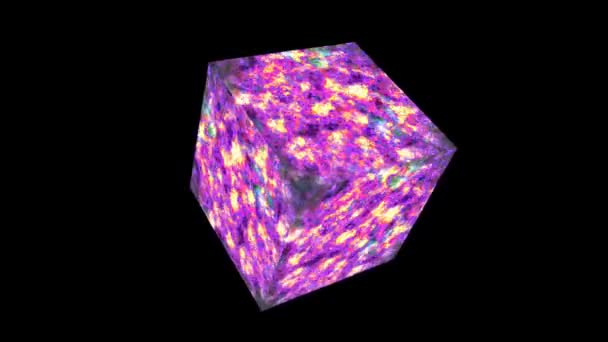 Кубик абстрактный светящийся лава роскошный пурпурный и темная линия поверхности — стоковое видео