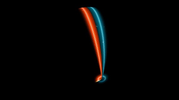 Astratto disco bordo laser rosso e blu bagliore luce di energia con particelle palla in movimento intorno — Video Stock