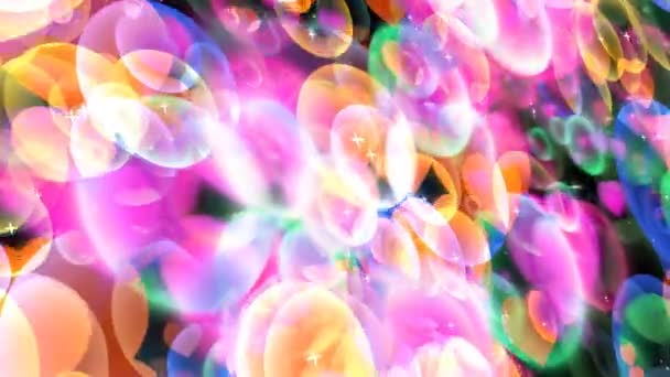 Rainbow bubbles with dancing hearts floating on black screen with white star theme valentine day and love motion — Stock video