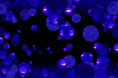 Virüs covid topu mutasyondan Şeytan 'a siyah ekranda koyu maviye