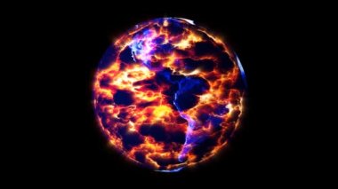 Dünya haritası yangın haritası yüzeyde çatlaklar, iklim değişikliği kavramı dünyadaki her şeyi yok eder.