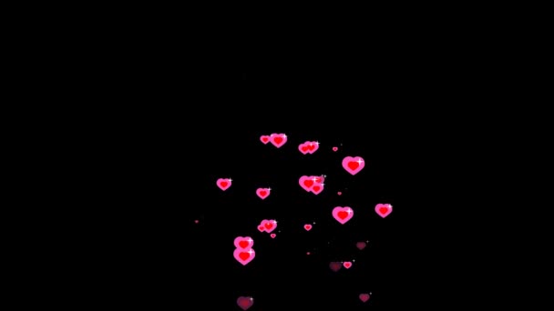 Червоні серця літають з білою зіркою в рожевих серцях тема Валентина день і любов картка — стокове відео