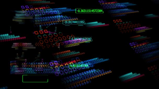 Proceso y análisis holográficos digitales de la tecnología futurista de la computadora cuántica para el big data y el fondo abstracto volador numérico de la flecha fronteriza del callout del polígono — Vídeos de Stock