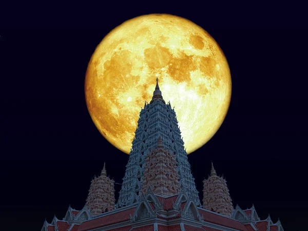 Luna Plină Sânge Peste Pagoda Buddhagaya Cerul Nopții Elemente Ale — Fotografie, imagine de stoc
