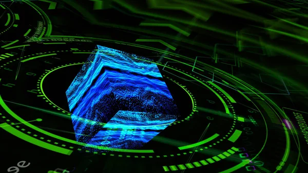 Quantum Futuristic Technology Computer Green Ring Digital Cube Reflection Abstract — Stock fotografie