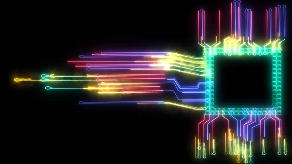 Futuristico Astratto Arcobaleno Digitale Intelligente Torto Luce Alta Velocità Chip — Foto Stock
