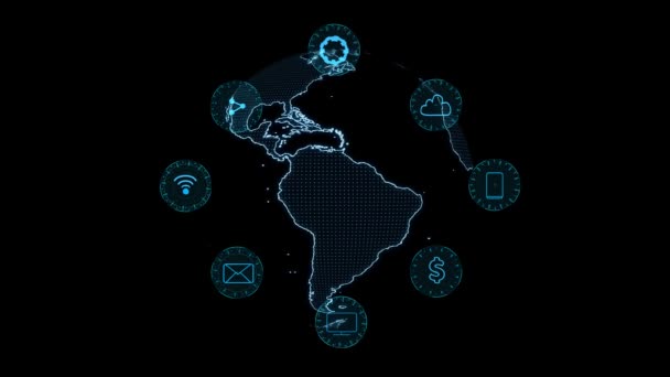 Tecnología futurista procesamiento holográfico digital y análisis de redes sociales para negocios en todo el mundo — Vídeo de stock