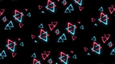 Pembe mavi üçgen ışık soyutlaması siyah ekranda yüzer ve kıvrılır.