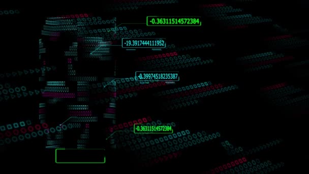 Büyük veriler için kuantum bilgisayarı fütüristik teknolojisi dijital holografik süreç ve analiz ve sınır numaralandırma soyut çokgen arka planı — Stok video