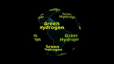 Yeşil hidrojen yeşil metin dönen dijital dünya haritası, temiz enerji alternatif yakıt olarak kavram