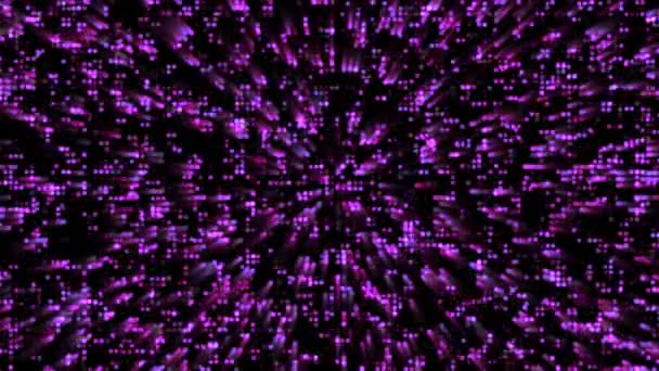 Abstract violet gloeiende deeltjes patroon golfvorm oscillatie snelle beweging, visualisatie golf technologie digitaal oppervlak — Stockvideo