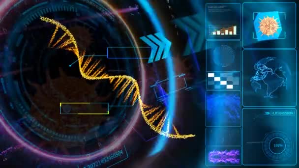 ARNm sur onduleur informatique quantique technologie futuriste processus holographique numérique et analyse pour big data et matrice polygone fond — Video