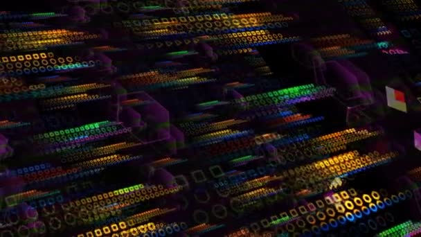 Квантовый компьютер и интеллектуальная кубическая футуристическая технология цифрового измерения голографический процесс и анализ больших данных и абстрактного многоугольного фона оранжевой зоны — стоковое видео