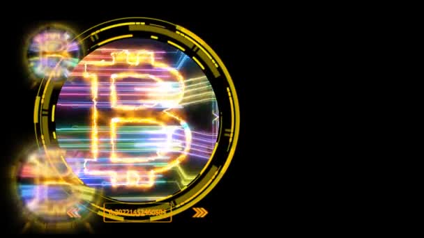 Bitcoin computadora cuántica tecnología futurista colorido capa digital dimensión proceso holográfico y análisis para big data — Vídeo de stock