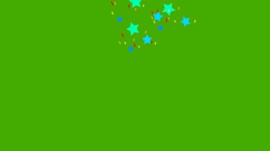 Şanslı yıldızlar yeşil ekran arka planında uçar ve yuvarlanır