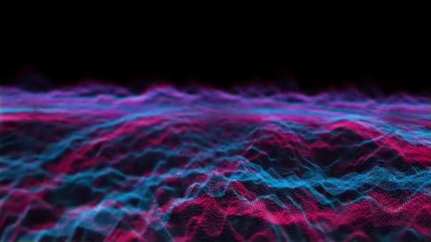 Футуристическая абстрактная линия пурпурный синий элемент шары осцилляции волны, визуализации волновой технологии цифровой поверхности с частицами звезд — стоковое видео