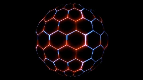 Hexagon och röd blå laser sfär bollen på den svarta skärmen — Stockvideo