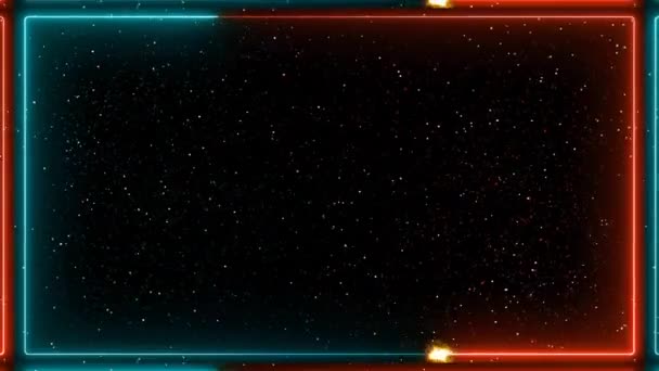 Laserrand rot und blau glühen Energie Licht mit Teilchen Kugel bewegt sich um Zoom aus, um Multi-Monitor — Stockvideo