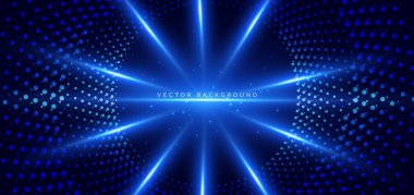 Lighting blue futuristic digital technology background with dotted glowing radiant. Comunication data network. Vector illustration