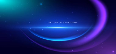 Koyu mavi arka plan üzerinde fütüristik mavi ve mor kavisli teknoloji. Yüksek hızlı hareket kavramı. Vektör illüstrasyonu