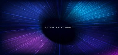 Big data technology tunnel lines blue and pink on dark blue background. Futuristic science data digital concept. Vector illustration