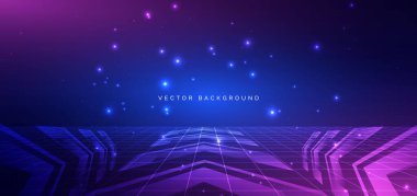 Parlak oklarla süslenmiş mavi ve pembe sahne arkaplanı. Fütürist yüksek hız hareket ağı veri bağlantısı kavramı. Vektör illüstrasyonu