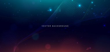 Wave particel digital glowing on dark background. Futuristic technology data communication science concept. Vector illustration