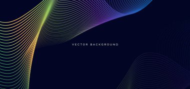 Koyu mavi arkaplanda soyut renkli dalga çizgileri. Vektör illüstrasyonu