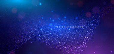 Teknoloji koyu mavi arka planda parlayan dalgayı noktaladı. Büyük veri iletişim ağı kavramı. Vektör illüstrasyonu