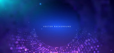 Mavi arka planda noktalı parıltı ve bulanıklık. Büyük veri iletişim ağı kavramı. Vektör illüstrasyonu