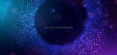 Karanlık arka planda ışık efektiyle parlayan fütürist ışıltı. Teknoloji büyük veri ağı. Vektör illüstrasyonu