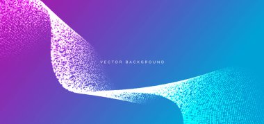 Mavi ve pembe arkaplandaki noktalı parlayan dalga çizgileri. Vektör illüstrasyonu