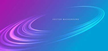 Mavi ve pembe arkaplan üzerinde soyut ışık eğrisi çizgileri ve metin için kopyalama alanı. Şablon veri kavramı. Vektör illüstrasyonu