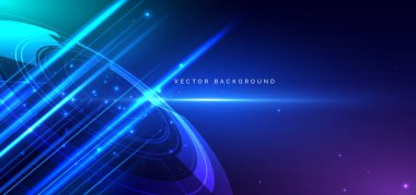 Siyah arkaplanda mavi ışık huzmesi çember oluşturun. Gelecekçi teknoloji konsepti. Vektör illüstrasyonu