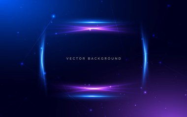 Kare kare mavi ve pembe neon, koyu mavi arka planda parlıyor. Teknoloji fütüristik konsepti. Vektör illüstrasyonu